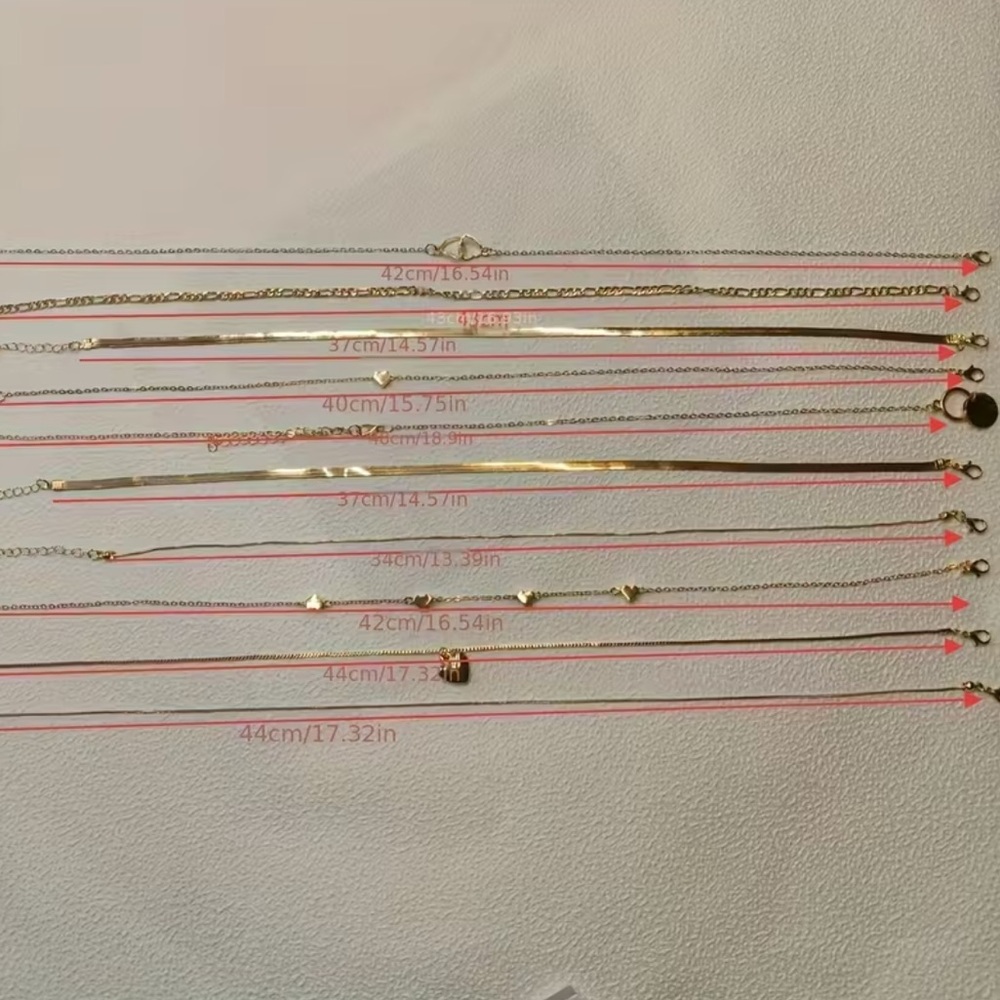 10-Piece Golden Layered Necklace Set – Mixed Chains & Charms - NWT - Herringbone - Picture 2 of 4